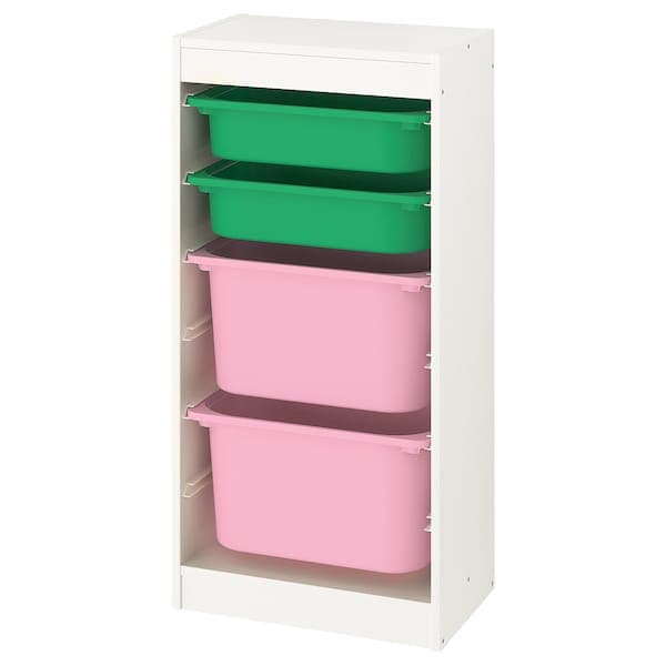 TROFAST - Storage combination with boxes, white/green pink, 46x30x94 cm - best price from Maltashopper.com 89338201