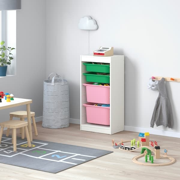 TROFAST - Storage combination with boxes, white/green pink, 46x30x94 cm - best price from Maltashopper.com 89338201