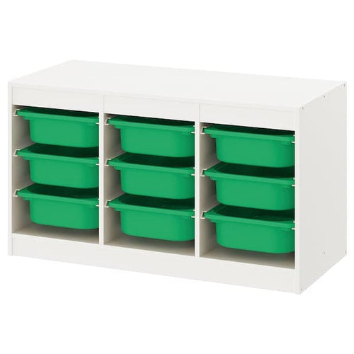 TROFAST - Storage combination with boxes, white/green, 99x44x56 cm
