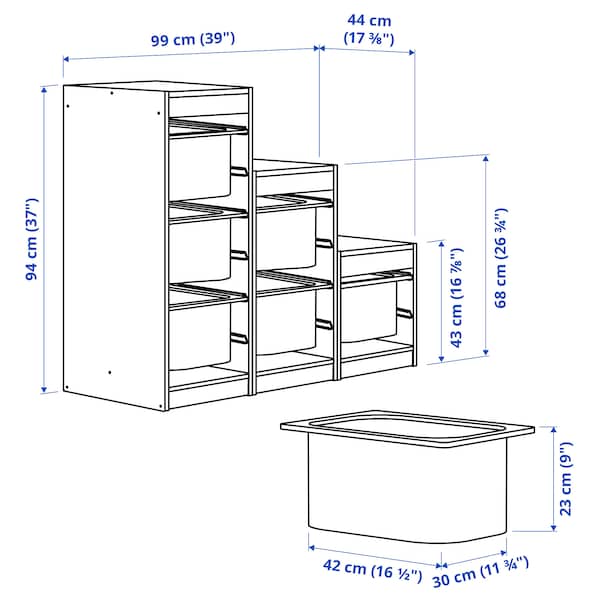 TROFAST - Storage combination with boxes, grey/grey-blue, 99x44x94 cm - best price from Maltashopper.com 39526841