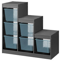 TROFAST storage combination with boxes, grey/grey-blue, 99x44x94 cm