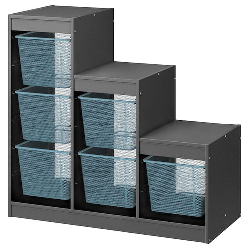 TROFAST - Storage combination with boxes, grey/grey-blue, 99x44x94 cm
