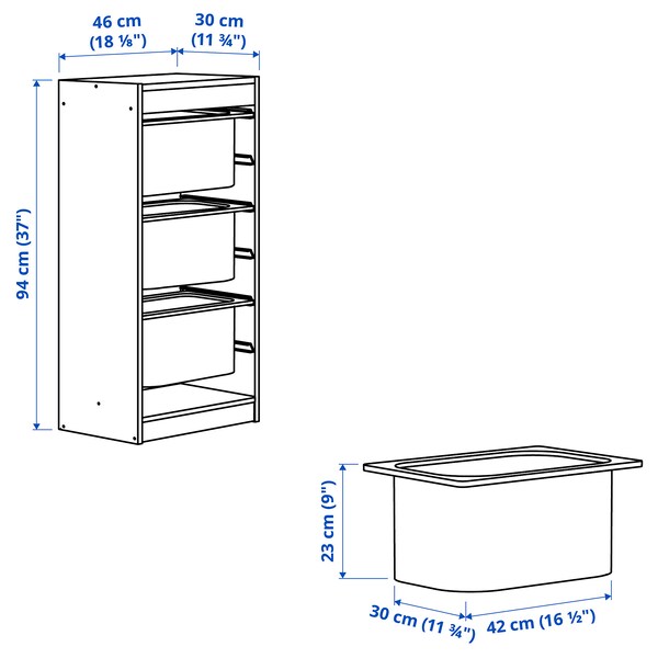 TROFAST - Storage combination with boxes, grey/dark grey, 46x30x94 cm - best price from Maltashopper.com 49515093