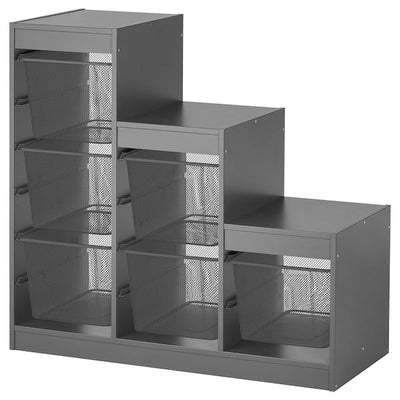 TROFAST - Storage combination with boxes, grey/dark grey, 99x44x94 cm - best price from Maltashopper.com 99526857