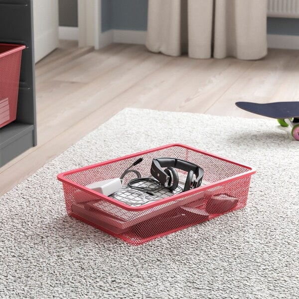 Ikea TROFAST - Storage combination with boxes, grey/light red, 46x30x94 cm