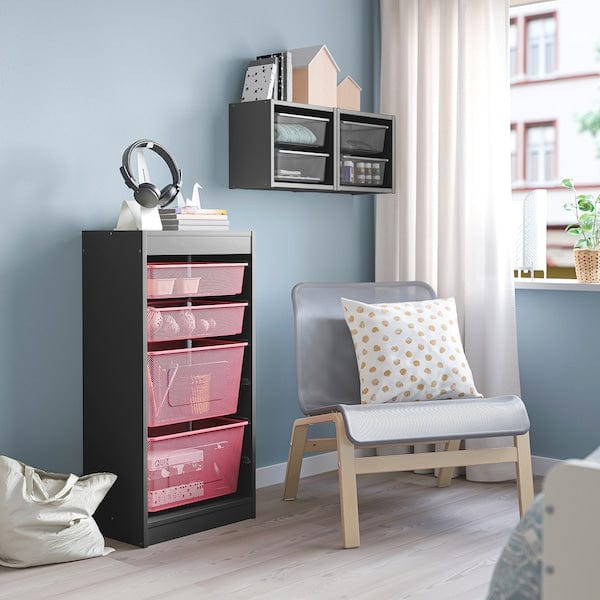 Ikea TROFAST - Storage combination with boxes, grey/light red, 46x30x94 cm