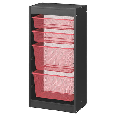 TROFAST - Storage combination with boxes, grey/light red, 46x30x94 cm - best price from Maltashopper.com 89515086