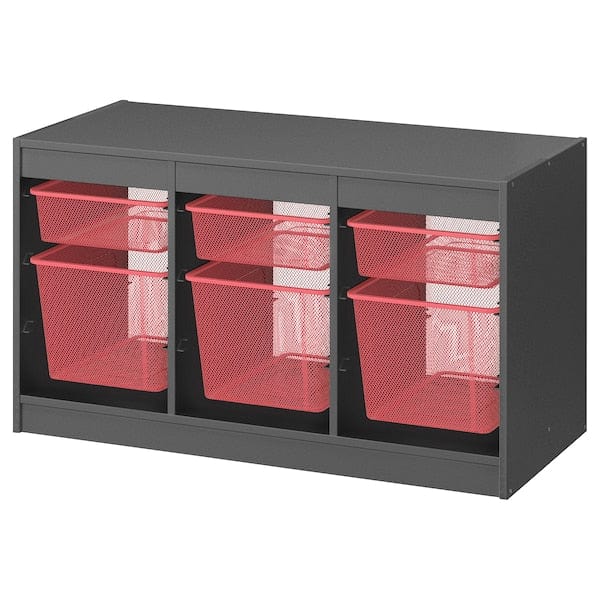 Ikea TROFAST - Storage combination with boxes, grey/light red, 99x44x56 cm