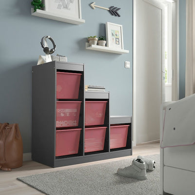 TROFAST - Storage combination with boxes, grey/light red, 99x44x94 cm - best price from Maltashopper.com 39526855