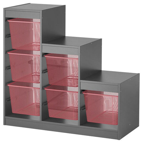 TROFAST - Storage combination with boxes, grey/light red, 99x44x94 cm
