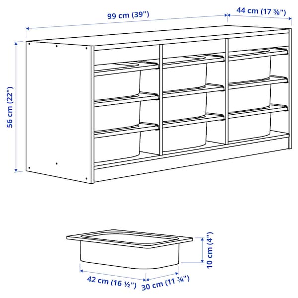 TROFAST - Storage combination with boxes, grey/light green-grey, 99x44x56 cm