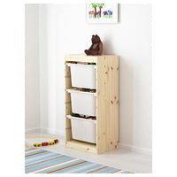 TROFAST - Storage combination with boxes, light white stained pine/orange, 44x30x91 cm - best price from Maltashopper.com 29335941