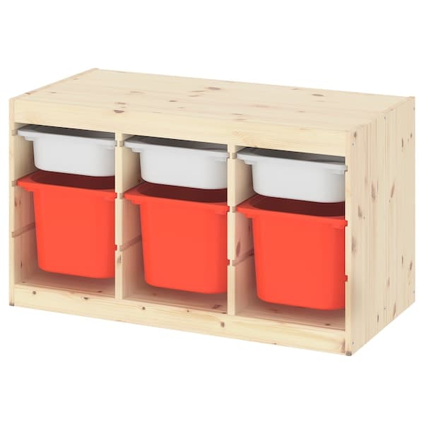 TROFAST - Storage combination with boxes, light white stained pine white/orange, 93x44x52 cm - best price from Maltashopper.com 79331592