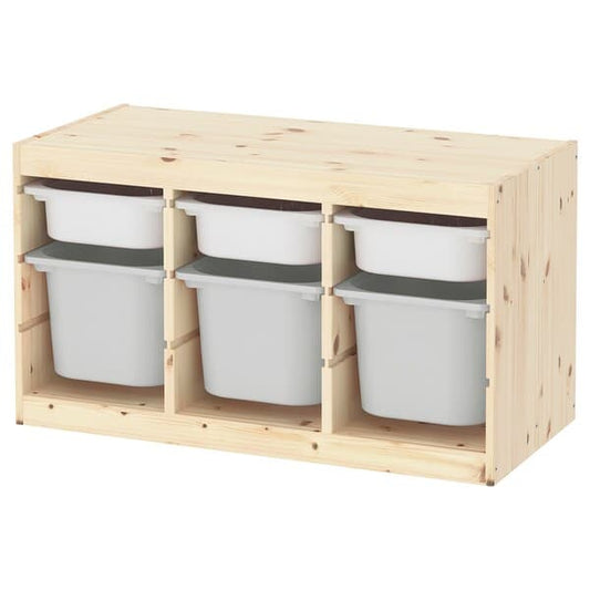 Ikea TROFAST - Storage combination with boxes, light white stained pine white/grey, 93x44x52 cm