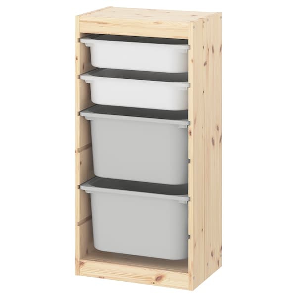 TROFAST - Storage combination with boxes, light white stained pine white/grey, 44x30x91 cm - best price from Maltashopper.com 69329472