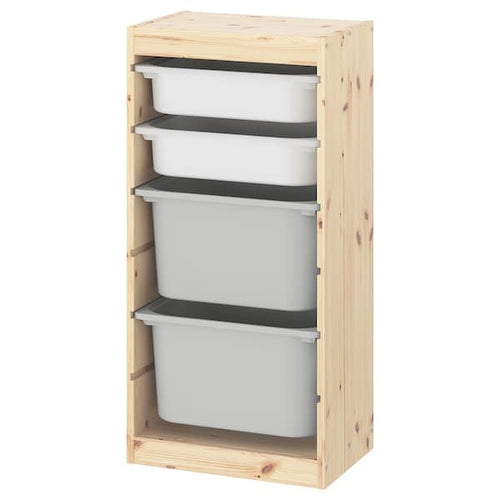 TROFAST - Storage combination with boxes, light white stained pine white/grey, 44x30x91 cm