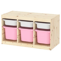 TROFAST - Storage combination with boxes, light white stained pine white/pink, 93x44x52 cm - best price from Maltashopper.com 69533213