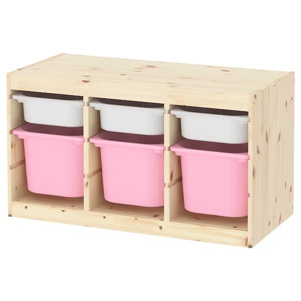 TROFAST - Storage combination with boxes, light white stained pine white/pink, 93x44x52 cm - best price from Maltashopper.com 69331578