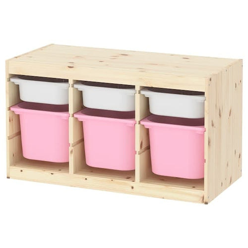 TROFAST - Storage combination with boxes, light white stained pine white/pink, 93x44x52 cm