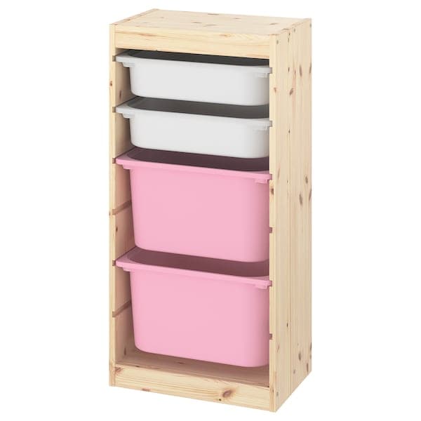 TROFAST - Storage combination with boxes, light white stained pine white/pink, 44x30x91 cm - best price from Maltashopper.com 19338054