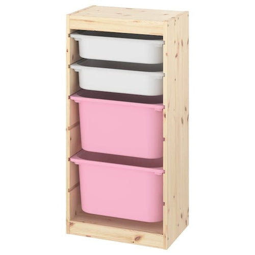 TROFAST - Storage combination with boxes, light white stained pine white/pink, 44x30x91 cm