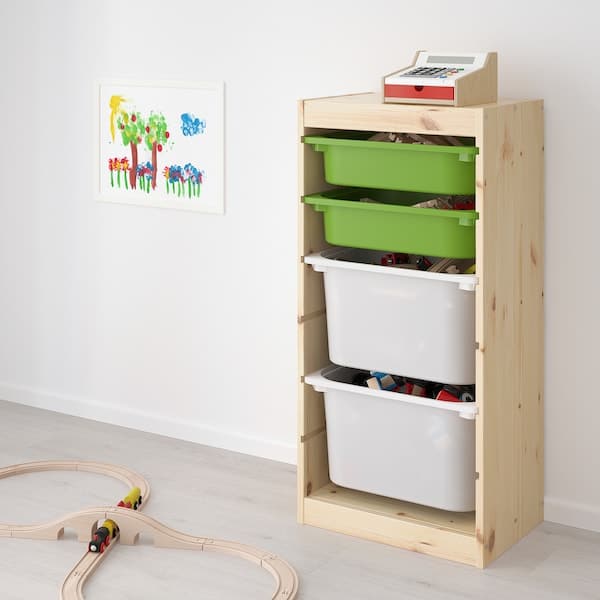 TROFAST - Storage combination with boxes, light white stained pine white/pink, 44x30x91 cm - best price from Maltashopper.com 19338054