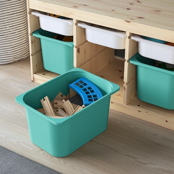 TROFAST - Storage combination with boxes, light white stained pine white/turquoise, 93x44x52 cm - best price from Maltashopper.com 19533324