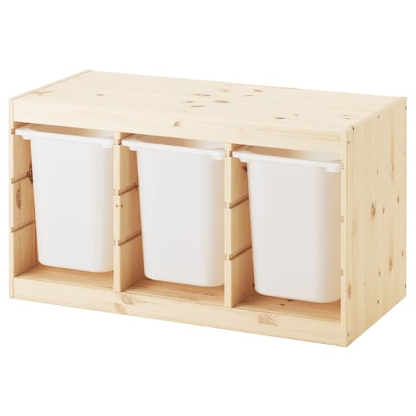 TROFAST - Storage combination with boxes, light white stained pine/white, 93x44x52 cm - best price from Maltashopper.com 09102532