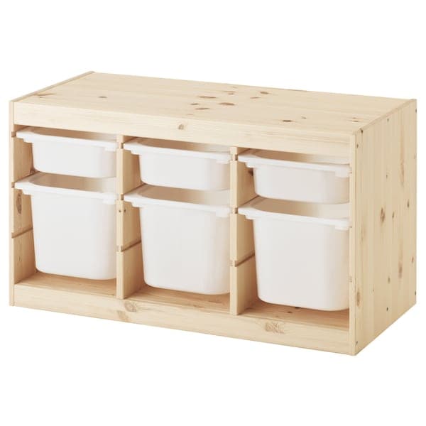 TROFAST - Storage combination with boxes, light white stained pine/white, 93x44x52 cm