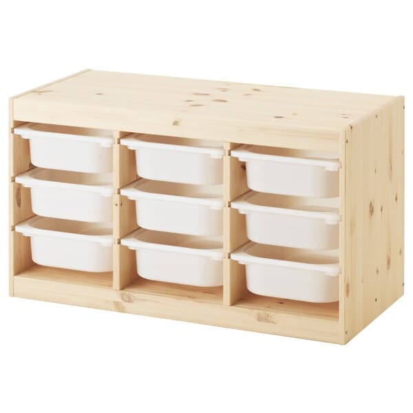 TROFAST - Storage combination with boxes, light white stained pine/white, 93x44x52 cm - best price from Maltashopper.com 19533215