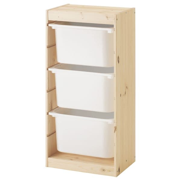 TROFAST - Storage combination with boxes, light white stained pine/white, 44x30x91 cm