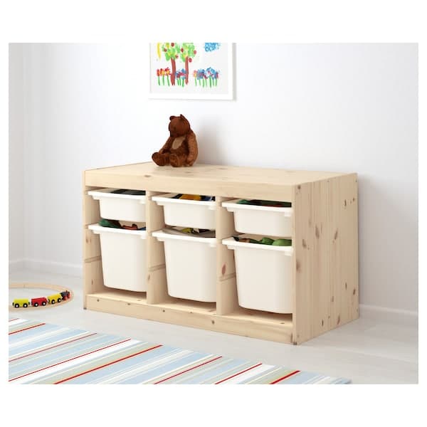 TROFAST - Storage combination with boxes, light white stained pine/white