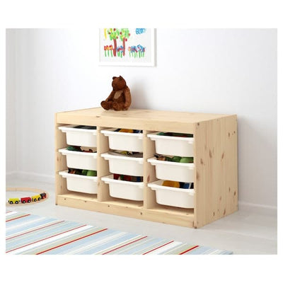 TROFAST - Storage combination with boxes, light white stained pine/white, 93x44x52 cm - best price from Maltashopper.com 79102958