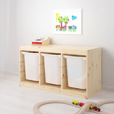 TROFAST - Storage combination with boxes, light white stained pine/white, 93x44x52 cm - best price from Maltashopper.com 09102532