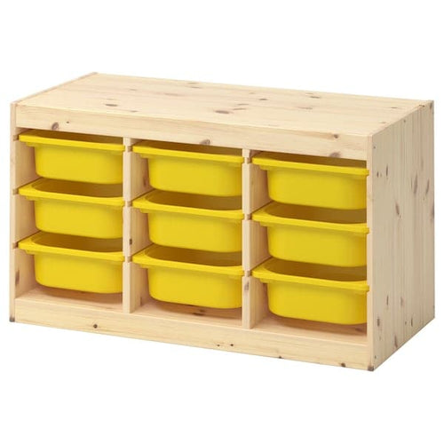 TROFAST - Storage combination with boxes, light white stained pine/yellow, 93x44x52 cm