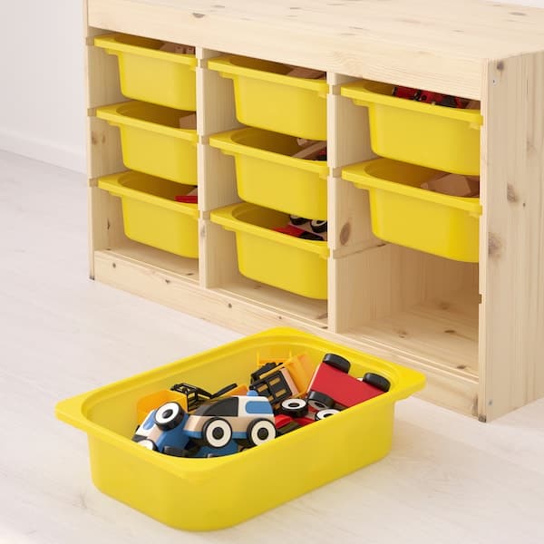 TROFAST - Storage combination with boxes, light white stained pine/yellow, 93x44x52 cm - best price from Maltashopper.com 39240867