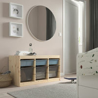 TROFAST - Storage combination with boxes, light white stained pine grey-blue/dark grey, 93x44x52 cm - best price from Maltashopper.com 79480817