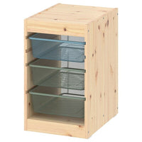 TROFAST storage combination with boxes, light white stained pine grey-blue/light green-grey, 32x44x52 cm