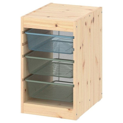 TROFAST - Storage combination with boxes, light white stained pine grey-blue/light green-grey, 32x44x52 cm