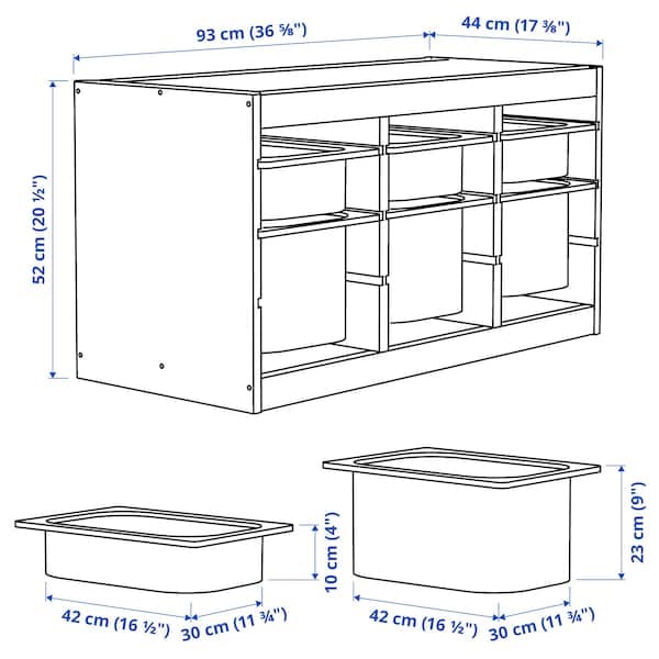 Ikea TROFAST - Storage combination with boxes, light white stained pine/grey-blue, 93x44x52 cm