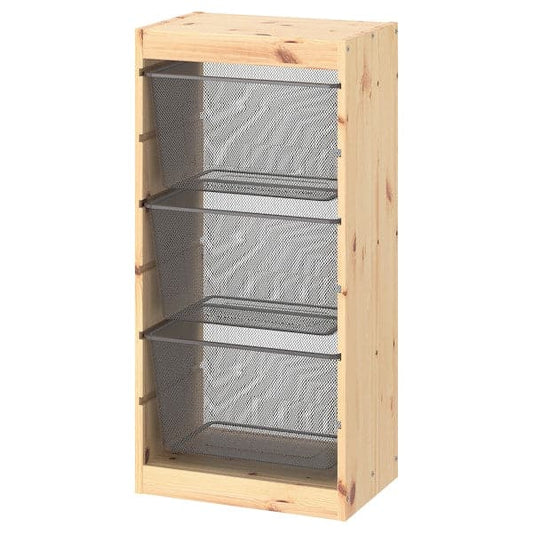 Ikea TROFAST - Storage combination with boxes, light white stained pine/dark grey, 44x30x91 cm