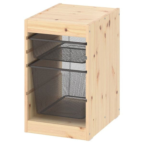TROFAST - Storage combination with boxes, light white stained pine/dark grey, 32x44x52 cm