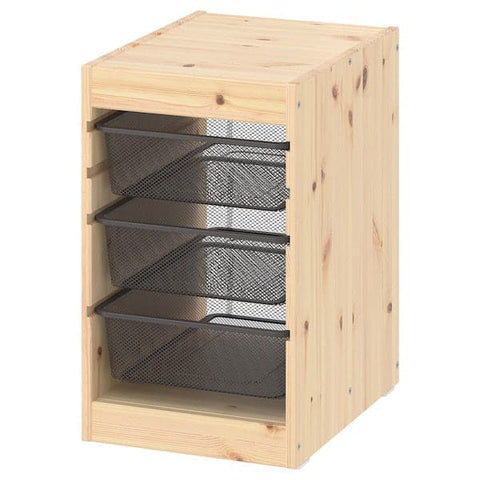 TROFAST - Storage combination with boxes, light white stained pine/dark grey, 32x44x52 cm - best price from Maltashopper.com 19533197