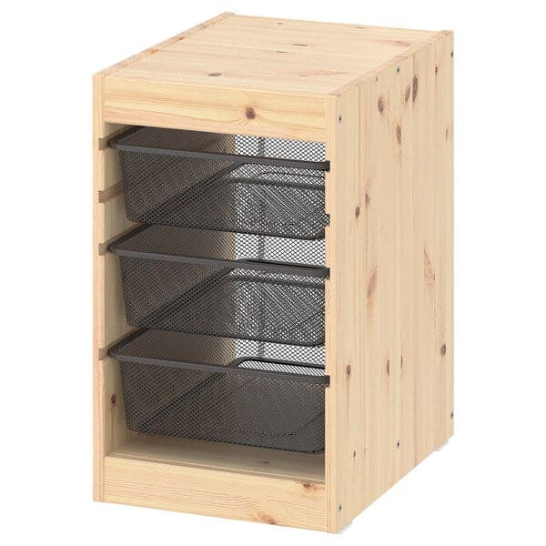 TROFAST - Storage combination with boxes, light white stained pine/dark grey, 32x44x52 cm