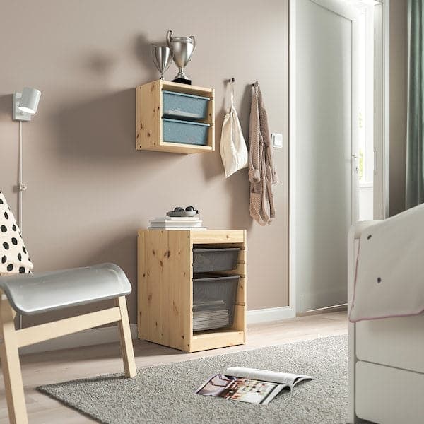 Ikea TROFAST - Storage combination with boxes, light white stained pine/dark grey, 32x44x52 cm