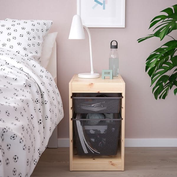Ikea TROFAST - Storage combination with boxes, light white stained pine/dark grey, 32x44x52 cm