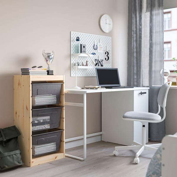Ikea TROFAST - Storage combination with boxes, light white stained pine/dark grey, 44x30x91 cm