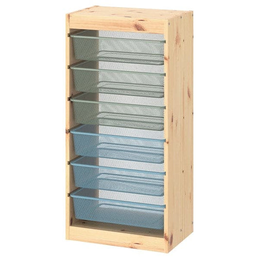 TROFAST - Storage combination with boxes, light white stained pine green-grey/grey-blue, 44x30x91 cm - best price from Maltashopper.com 29477488