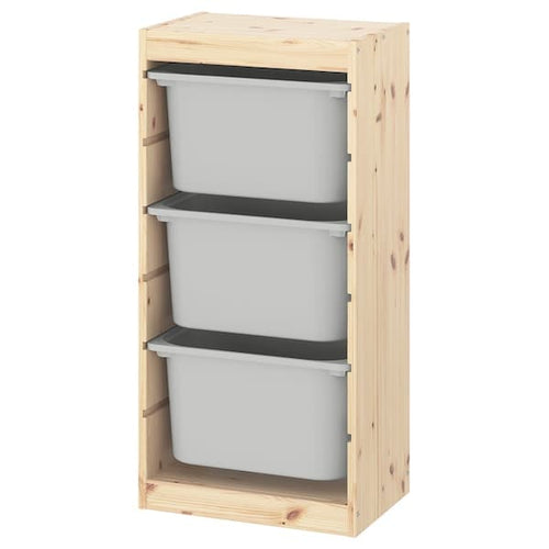 TROFAST - Storage combination with boxes, light white stained pine/grey, 44x30x91 cm