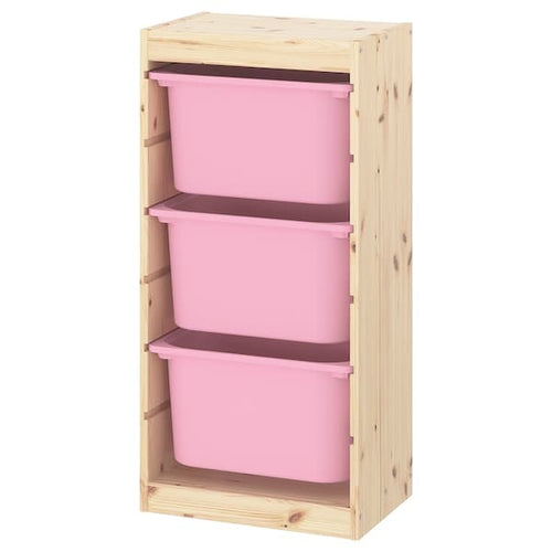 TROFAST - Storage combination with boxes, light white stained pine/pink, 44x30x91 cm